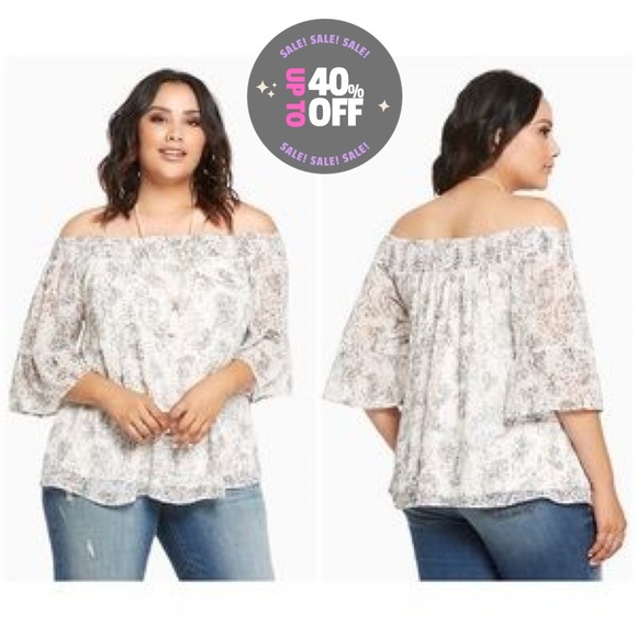 torrid Tops - Torrid Paisley Print Chiffon Off Shoulder Top